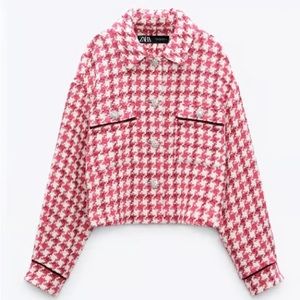 Zara Pink Tweed Blazer Jacket w Jewel Buttons, sz S